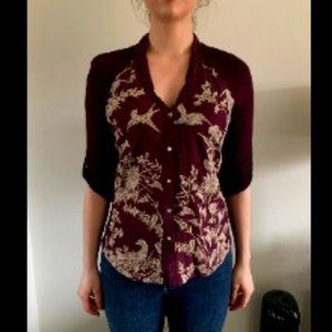 Anthropologie Embroidered Burgundy Top, Sz Sm